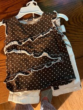 Girls Polka Dot Ruffle Tank Top in Dark Brown and Cream